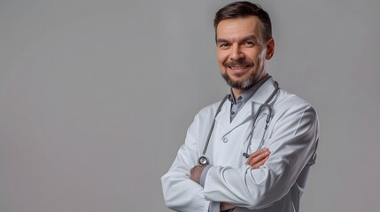 Professional female doctor smiles and shows positive examination results to young, joyful man