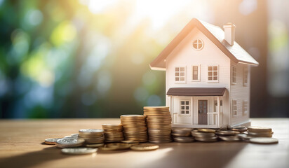Finance and Banking Concepts: Building Wealth with House Model and Coin Holder