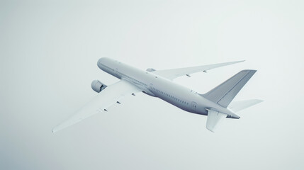 Fototapeta premium A minimalist design of a white airplane isolated on a white background, emphasizing simplicity and modern engineering.