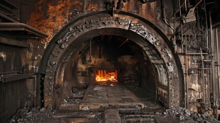 The interior of an oven at the coking plant showcasing the intense heat and transformation of coal into coke.