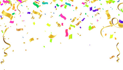 Festive background showcasing floating balloons with various patterns and vibrant confetti, ideal for celebrations