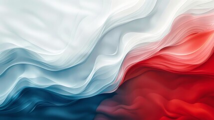 Abstract image showing waves of fabric in red, white, and blue resembling the French flag