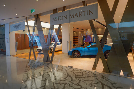 Bangkok, Thailand - May 18, 2024: Aston Martin, British luxury sports car. First established in 1914, which is accepted all over the world. There is a branch at Paragon.