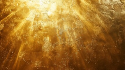 Light shining down on gold foil metal wall with copy space, abstract background