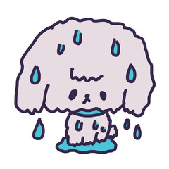 濡れて水が滴り落ちているかわいいトイプードルの子犬のイラスト