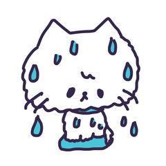 濡れて水が滴り落ちているかわいい白い色の子猫のイラスト