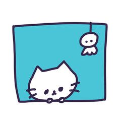 てるてる坊主とかわいい白い色の子猫のイラスト