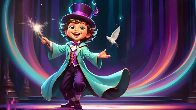 Little boy in magician costume in a show