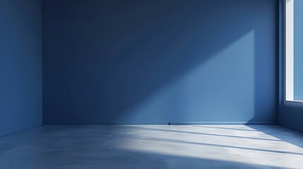 Royal blue empty Studio room for product placement or as a design template with wall angle in a full frame view