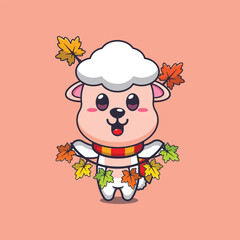 Cute sheep with autumn leaf decoration