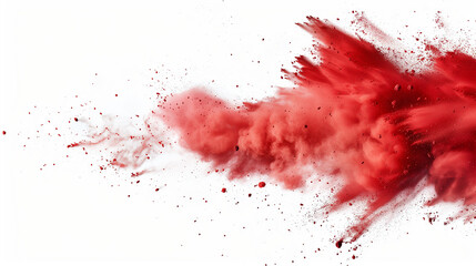 Clear Red Powder Burst Effect on Transparent White Background, See-through Red Powder Burst on Clear White Background