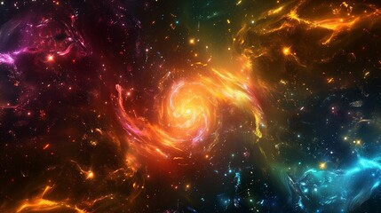 Obraz premium An abstract representation of the universe with swirling galaxies and cosmic dust in vibrant colors.