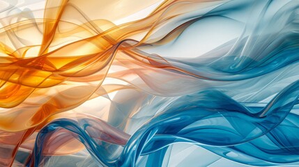Abstract wavy glass with blue and orange color