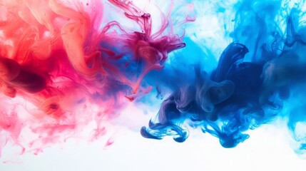 Fototapeta premium Acrylic blue and red colors in water. Ink blot. Abstract background. Horizontal long banner.