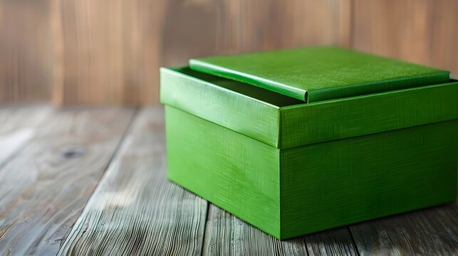 Green gift box on wooden background - Powered by Adobe
