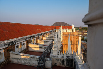 View from the roof of the city main church - Nuestra Senora de Santa Ana during the sunset. Santa...