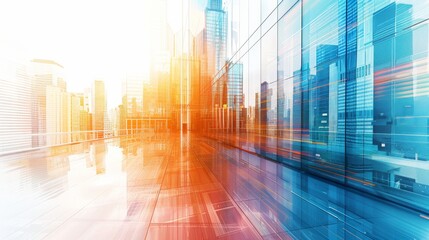 A cityscape with a large building in the background