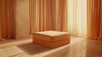 Elegant minimalist peach beige bedroom interior with luxurious curtains