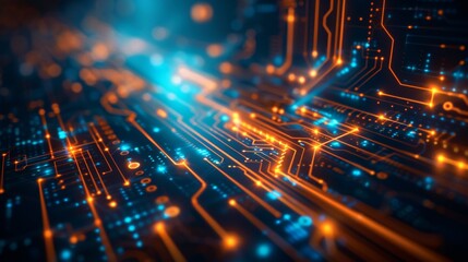 Obraz premium A computer chip with a blue and orange background