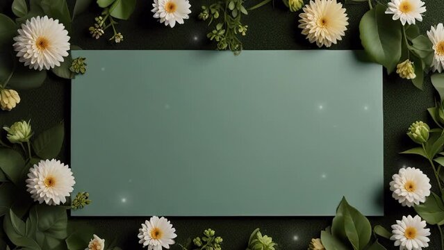 Paper cut with flowers frame, copy space on green background. Generate AI image