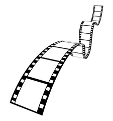 Roll of retro film strip on isolated transparent background. Photographic film in retro style. Curved film strip PNG.