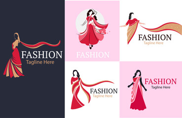 A set of Fashion vector logos with  female figures in saree dresses