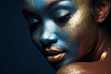 Young woman covered in metallic make up
