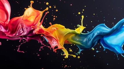 Freeze motion of dancing colors, isolated on black background