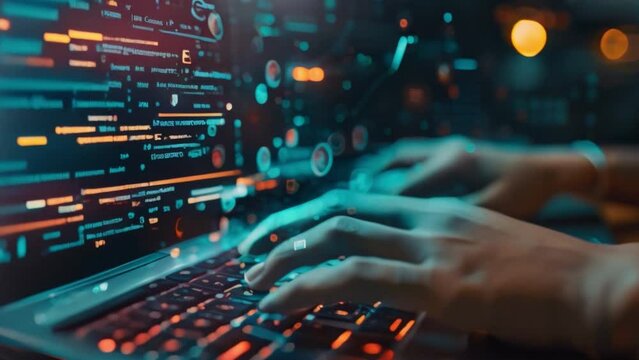 Close-up of hands typing on keyboard with online course platform on screen. Demonstrate the accessibility of e-learning.