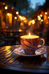 Obraz premium Cozy Evening Dining Setting at Outdoor Cafe