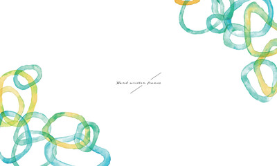 水彩画。水彩タッチの夏の幾何学模様ベクターフレーム。涼しげな夏の抽象イメージ。夏の水彩フレーム。Watercolor. Summer geometric vector frame with watercolor touch. Cool summer abstract image. Summer watercolor frame.