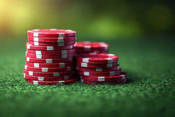 Stack of Red Casino Chips on Green
