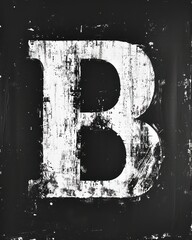 B capital letter, white and bold on a black background, grunge and worn out
