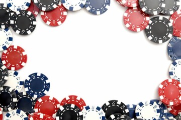 poker chips frame on a white background with a free space in the middle
