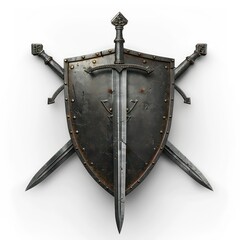 shield with crossed swords, realistic and medieval on a white background
