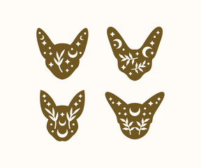 cat head animal boho celestial magic vector icon design illustration collections sets