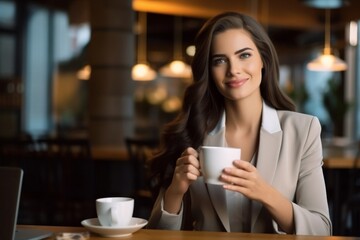 businesswoman drinking coffee on coffee break.