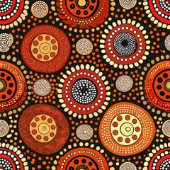 Fototapeta premium Seamless pattern of Aboriginal dot painting motifs in earthy tones, celebrating the rich cultural heritage of Indigenous Australians, Generative AI