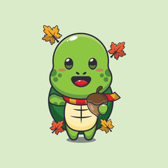 Cute turtle with acorns at autumn season