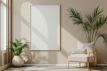 Poster Mockup in Minimalist Scandinavian Interior created with Generative AI