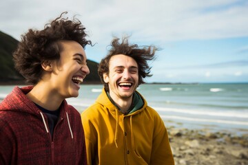 friends laughing on beach