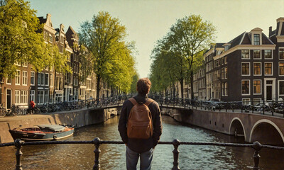 A Backpacker Takes in the Tranquil Beauty of Amsterdam's Canals