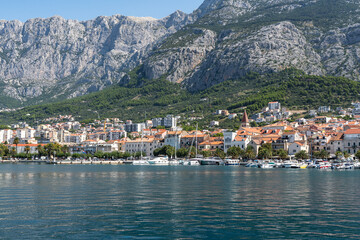 Fototapeta na wymiar View of Makarska, a town located on Croatia coastline and popular tourist destination in summer