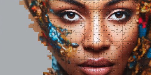 jigsaw puzzle of multi-ethnic female face