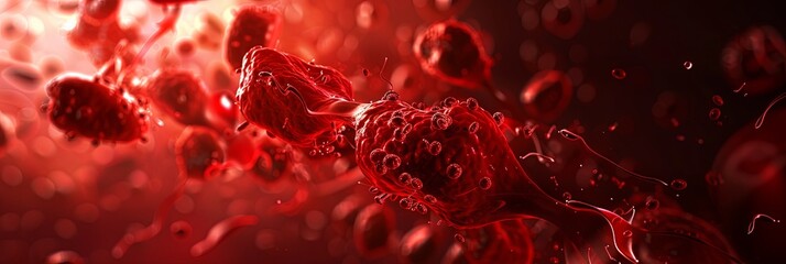 Abstract Red Blood Cell Microscopic Background with Flowing Platelets and Veins for Medical or Scientific Research