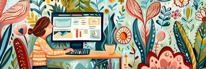 Digital Marketing Manager s Vibrant Workspace with Data Analytics Tools