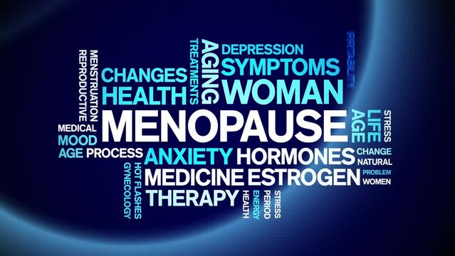 Menopause animated word cloud;text design animation tag kinetic typography seamless loop.
