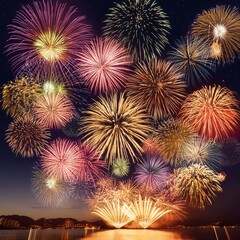 Fototapeta premium 불꽃놀이, Fireworks, 축제, Festival, 불꽃, Sparkle, 빛나는, Illuminated, 행사, Event, 화려한, Spectacular, 공연, Display, 파티, Party, 호응, Applause, 화려함, Magnificence, 기쁨, Joy, 환호, Cheer, 경연, Competition, 장관, Splendor
