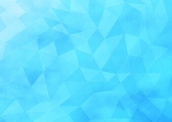 青色のポリゴン柄の背景　爽やかな海や空の抽象的な表現　水彩のテクスチャー