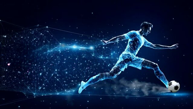Soccer player running. Digital frame polygon illustration